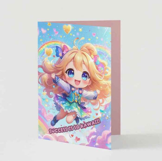 Anime Congratulations Card - Kawaii Success Sparkles - Cute Congratulations Card