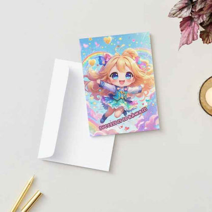 Anime Congratulations Card - Kawaii Success Sparkles - Cute Congratulations Card