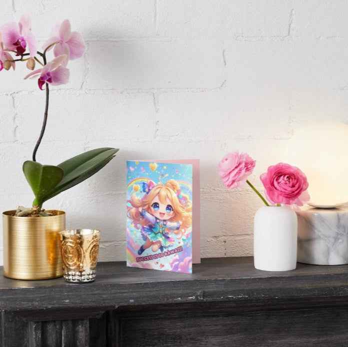 Anime Congratulations Card - Kawaii Success Sparkles - Cute Congratulations Card