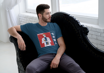 Jujutsu Kaisen Kento Nanami anime t-shirt featuring red vertical text Japanese design on unisex triblend fabric
