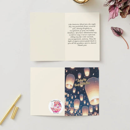 Anime Thank You Card - Lantern Message Design - Floating Wishes Gratitude Card - Goddess Kiss Boutique