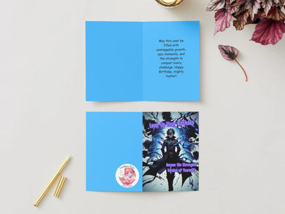 Anime Birthday Card - Level Up Gaming Design - Power Enhancement Celebration Card - Goddess Kiss Boutique