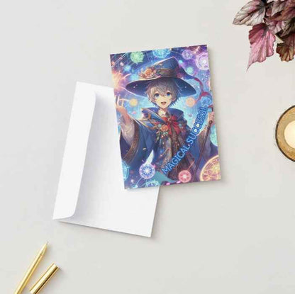 Anime Congratulations Card - Magical Celebration Fireworks - Wizard Congratulations Card