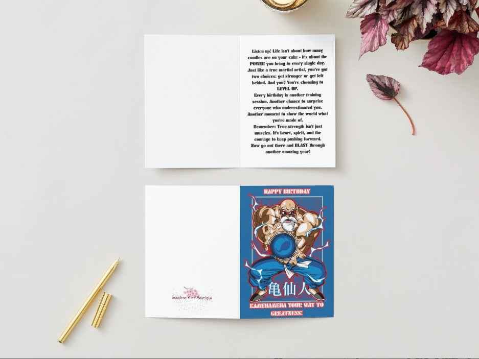 Dragon Ball Z Master Roshi Birthday Card - "Kamehameha Your Way to Greatness" | Anime Birthday Greeting Card