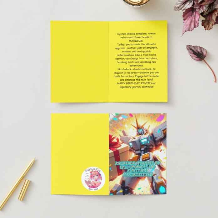 Anime Birthday Card - Mecha Birthday Blitz Design - Robot Warrior Celebration Card
