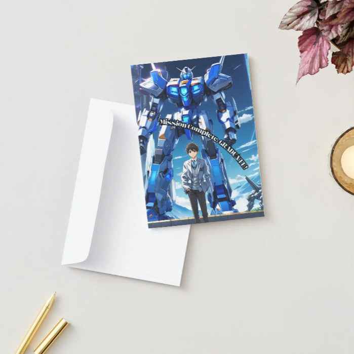 Anime Graduation Card - Mecha Pilot Academy Graduate - Robot Graduation Card
