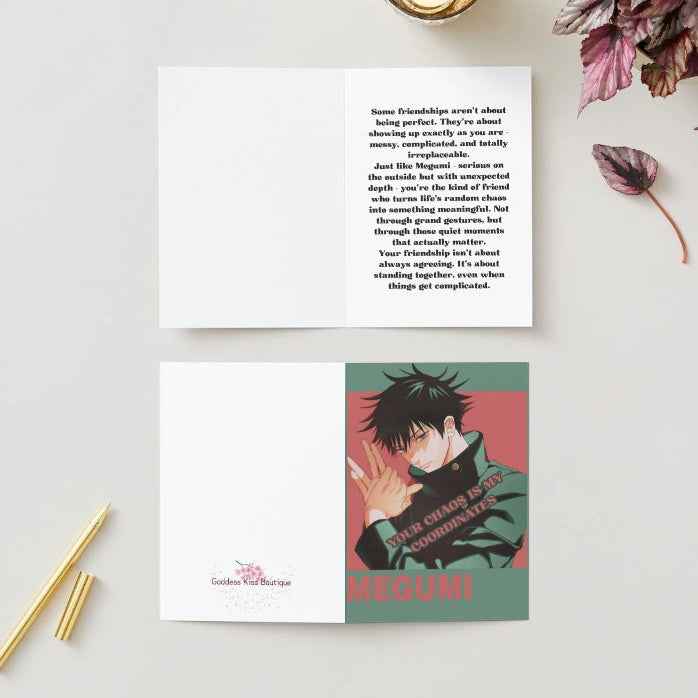 Jujutsu Kaisen Megumi Fushiguro Friendship Card - "Your Chaos is My Coordinates"