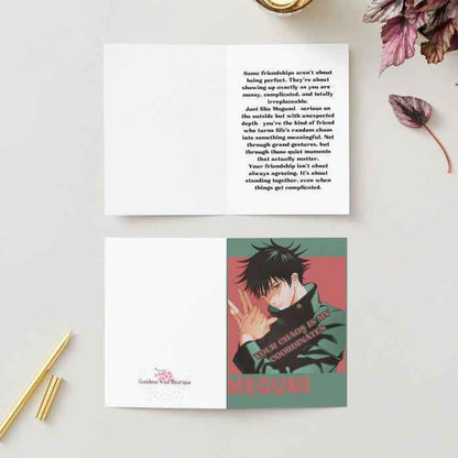 Jujutsu Kaisen Megumi Fushiguro Friendship Card - "Your Chaos is My Coordinates"