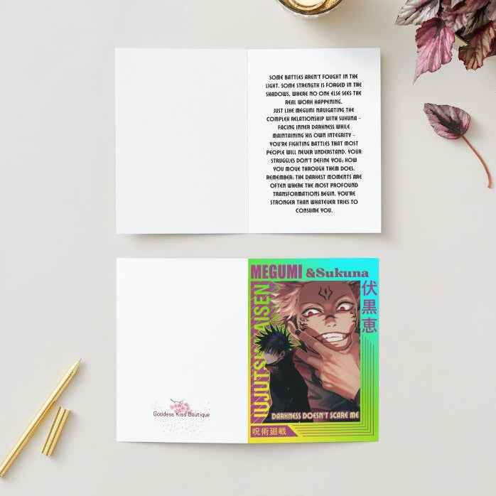 Jujutsu Kaisen Megumi Fushiguro & Sukuna Support Card - "Darkness Doesn't Scare Me"