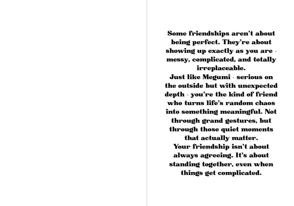 Jujutsu Kaisen Megumi Fushiguro Friendship Card - "Your Chaos is My Coordinates"