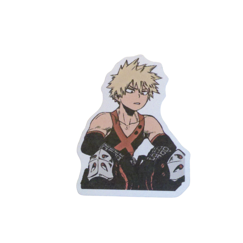 Collection of 100 My Hero Academia anime character stickers featuring popular heroes like Deku, Bakugo, Todoroki, All Might, and other beloved MHA characters, available as individual $1 vinyl stickers
