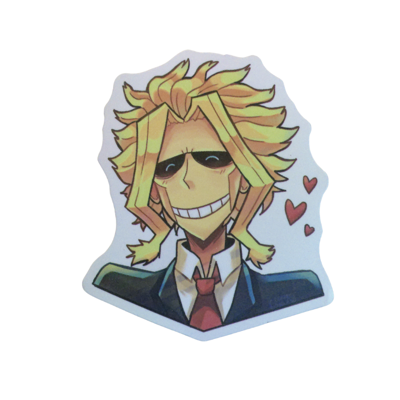Collection of 100 My Hero Academia anime character stickers featuring popular heroes like Deku, Bakugo, Todoroki, All Might, and other beloved MHA characters, available as individual $1 vinyl stickers