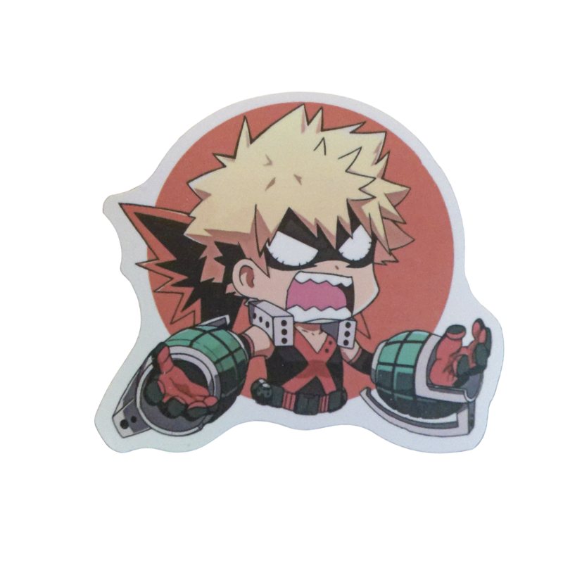 Collection of 100 My Hero Academia anime character stickers featuring popular heroes like Deku, Bakugo, Todoroki, All Might, and other beloved MHA characters, available as individual $1 vinyl stickers