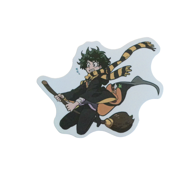 Collection of 100 My Hero Academia anime character stickers featuring popular heroes like Deku, Bakugo, Todoroki, All Might, and other beloved MHA characters, available as individual $1 vinyl stickers