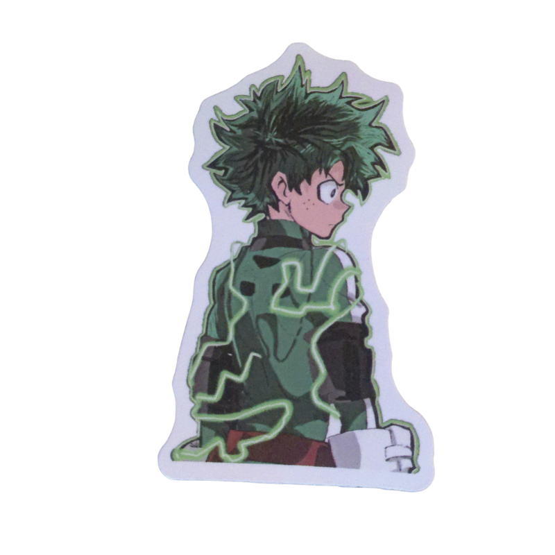 Collection of 100 My Hero Academia anime character stickers featuring popular heroes like Deku, Bakugo, Todoroki, All Might, and other beloved MHA characters, available as individual $1 vinyl stickers