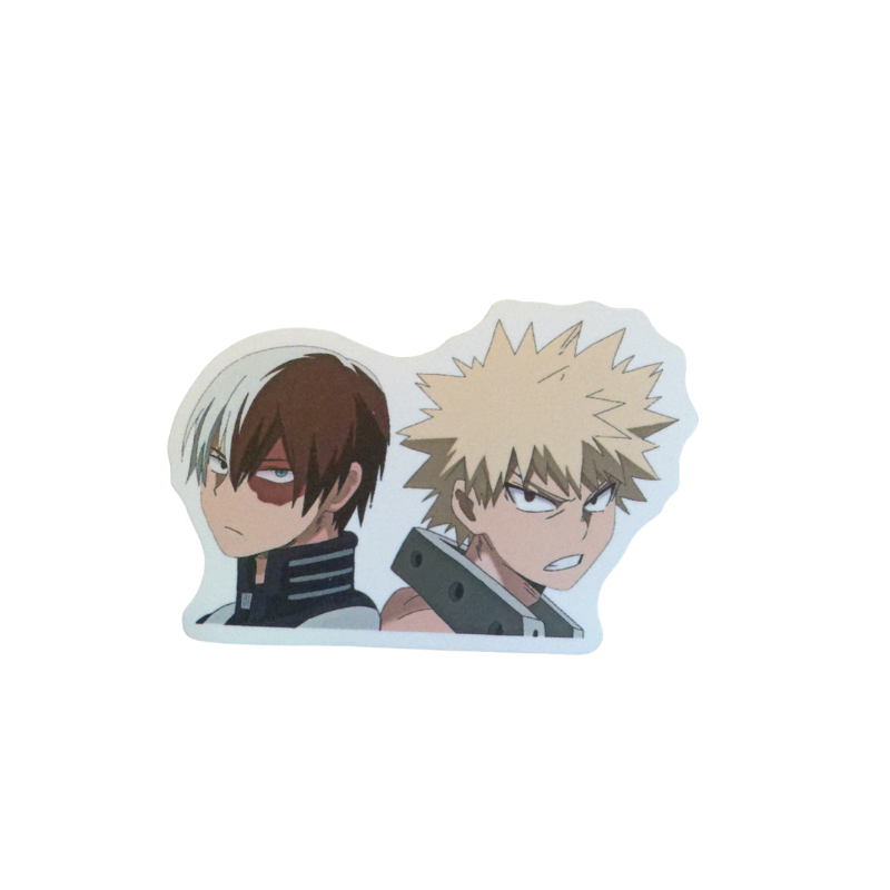 Collection of 100 My Hero Academia anime character stickers featuring popular heroes like Deku, Bakugo, Todoroki, All Might, and other beloved MHA characters, available as individual $1 vinyl stickers