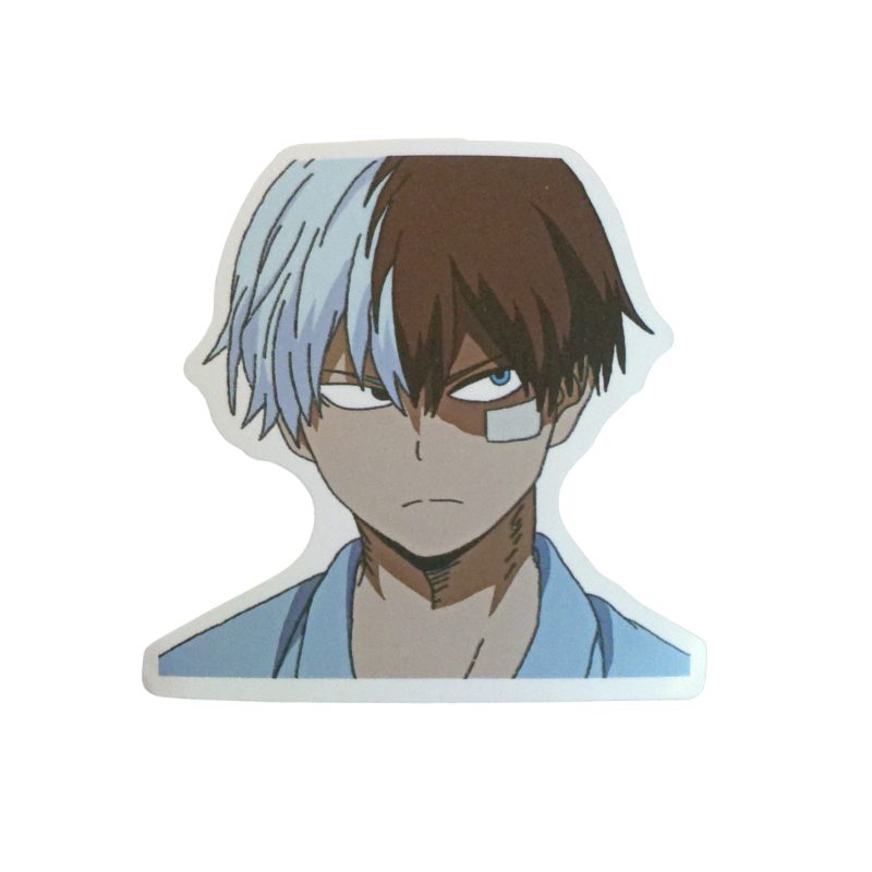 Collection of 100 My Hero Academia anime character stickers featuring popular heroes like Deku, Bakugo, Todoroki, All Might, and other beloved MHA characters, available as individual $1 vinyl stickers