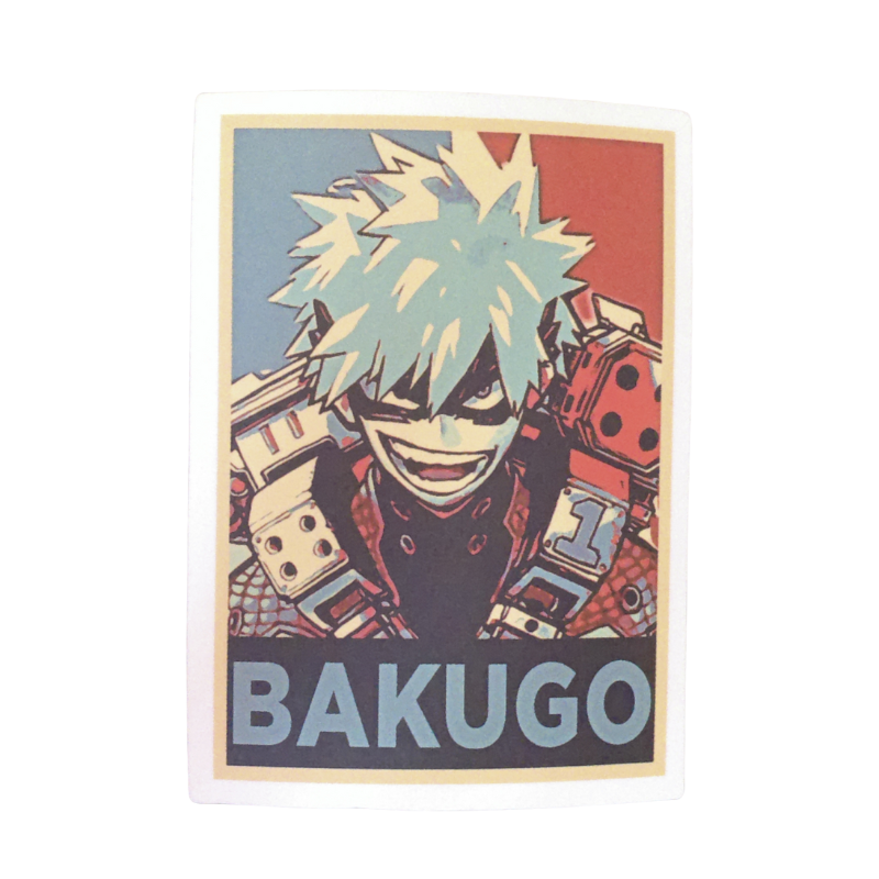 Collection of 100 My Hero Academia anime character stickers featuring popular heroes like Deku, Bakugo, Todoroki, All Might, and other beloved MHA characters, available as individual $1 vinyl stickers