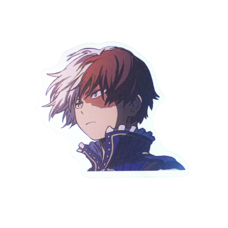 Collection of 100 My Hero Academia anime character stickers featuring popular heroes like Deku, Bakugo, Todoroki, All Might, and other beloved MHA characters, available as individual $1 vinyl stickers