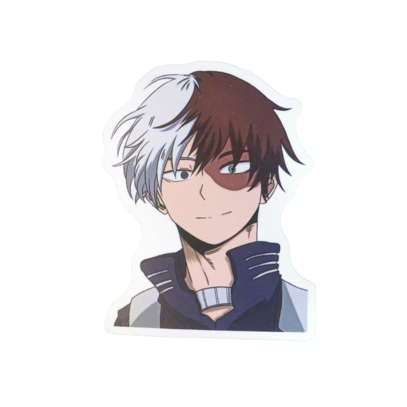 Collection of 100 My Hero Academia anime character stickers featuring popular heroes like Deku, Bakugo, Todoroki, All Might, and other beloved MHA characters, available as individual $1 vinyl stickers