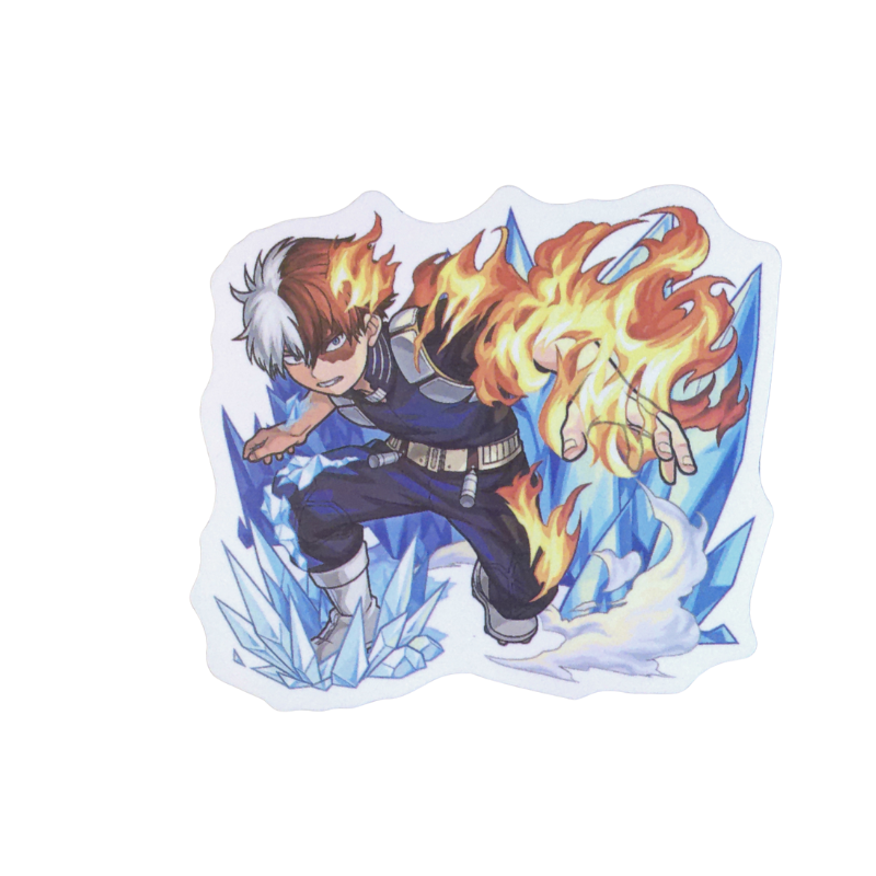 Collection of 100 My Hero Academia anime character stickers featuring popular heroes like Deku, Bakugo, Todoroki, All Might, and other beloved MHA characters, available as individual $1 vinyl stickers