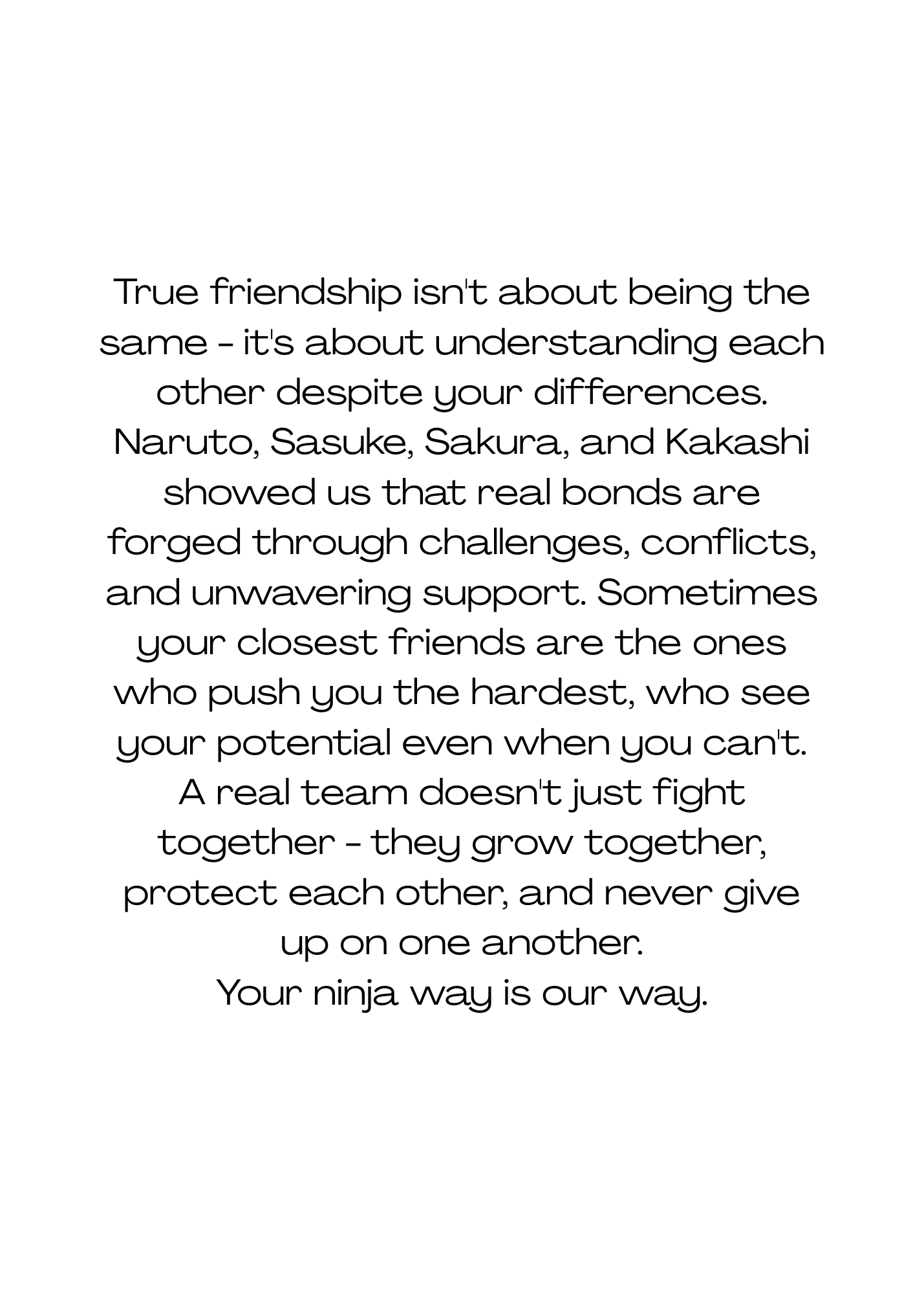 Front Image:
Naruto Sasuke and Naruto friendship greeting card featuring vibrant gradient background with character artwork
Inside Image:
Heartfelt friendship message inside Naruto greeting card celebrating true bonds and never giving up