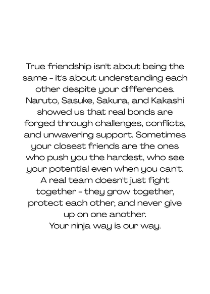 Front Image:
Naruto Sasuke and Naruto friendship greeting card featuring vibrant gradient background with character artwork
Inside Image:
Heartfelt friendship message inside Naruto greeting card celebrating true bonds and never giving up