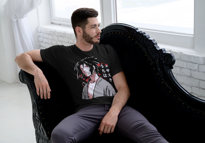 Naruto Sasuke Uchiha anime t-shirt featuring Sharingan portrait design on unisex triblend fabric
