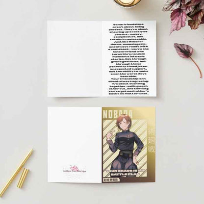 Jujutsu Kaisen Nobara Kugisaki Friendship Card - "Your Chaos is My Battle Plan"