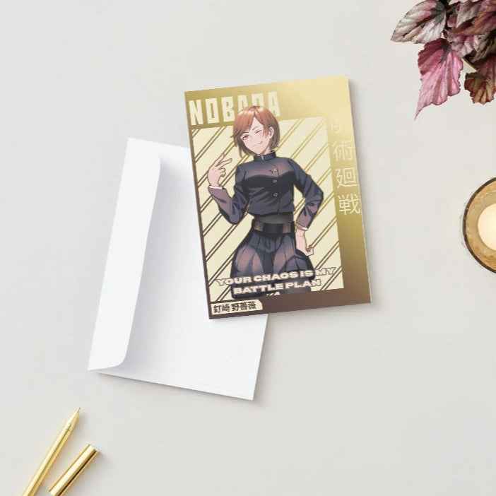Jujutsu Kaisen Nobara Kugisaki Friendship Card - "Your Chaos is My Battle Plan"