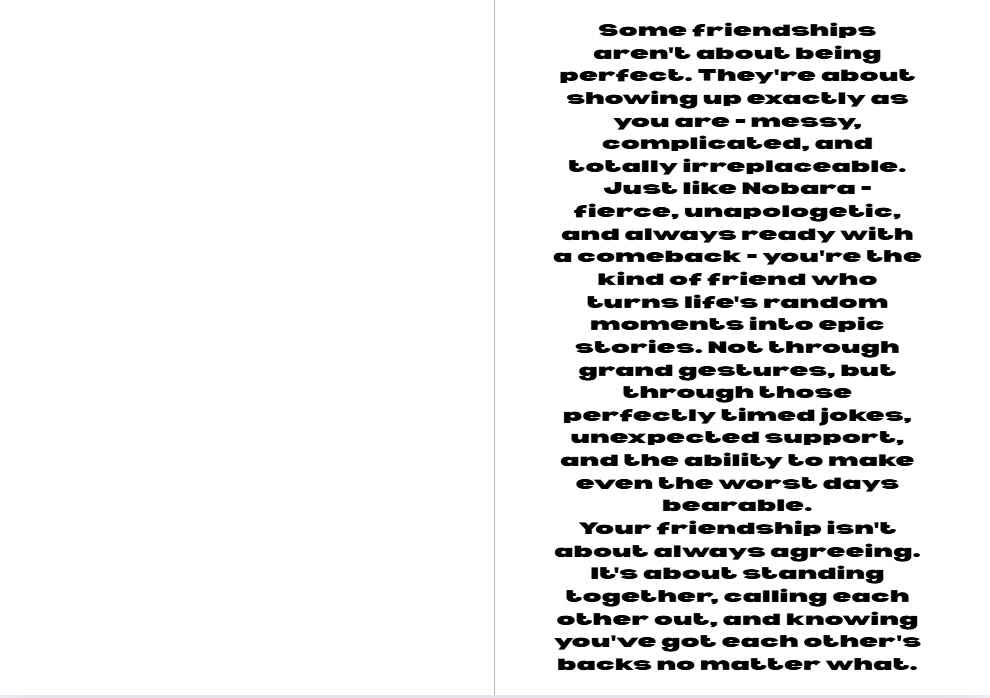 Jujutsu Kaisen Nobara Kugisaki Friendship Card - "Your Chaos is My Battle Plan"