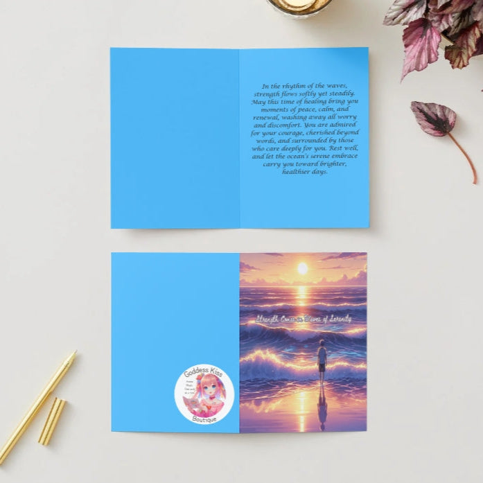 Anime Get Well Card | Ocean Serenity – Waves of Healing Strength - Goddess Kiss Boutique