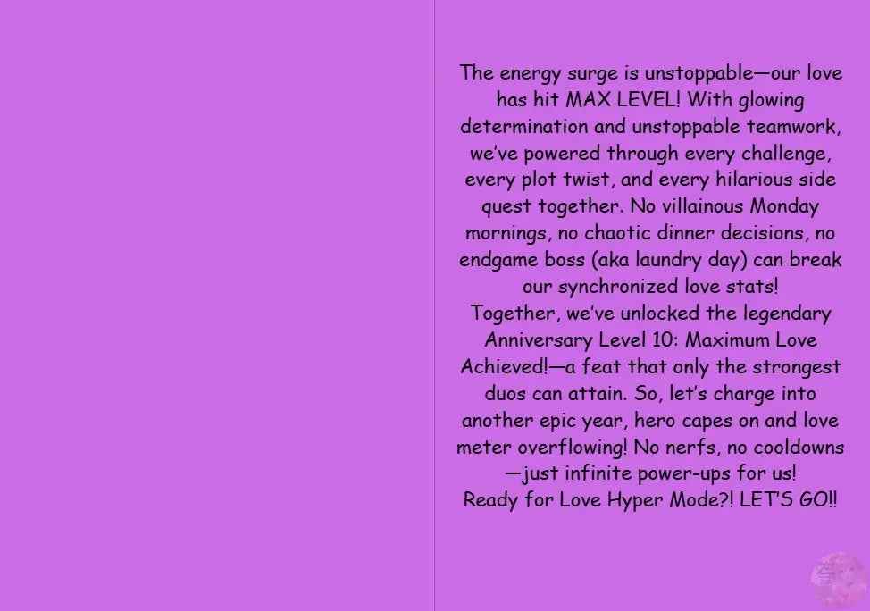 Anime Anniversary Card - Power-Up Through Love Maximum Level Design - Gaming Couple Achievement Card