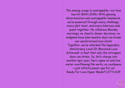 Anime Anniversary Card - Power-Up Through Love Maximum Level Design - Gaming Couple Achievement Card