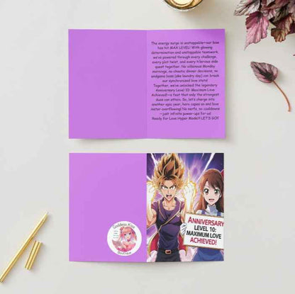 Anime Anniversary Card - Power-Up Through Love Maximum Level Design - Gaming Couple Achievement Card