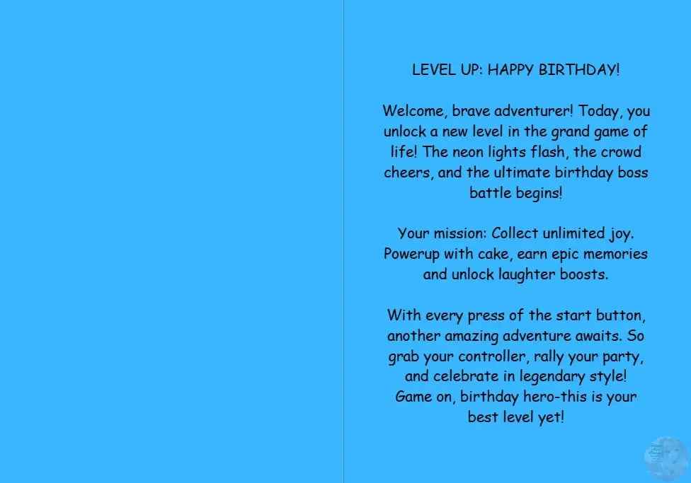 Anime Birthday Card - Retro Arcade Adventure Design - Pixel Gaming Level Up Celebration