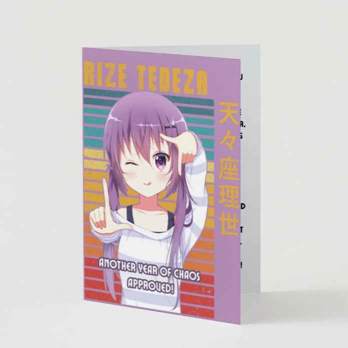 Is the Order a Rabbit? Rize Tedeza Birthday Card - "Another Year of Chaos Approved!"