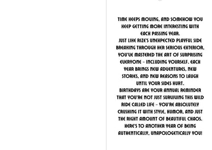 Is the Order a Rabbit? Rize Tedeza Birthday Card - "Another Year of Chaos Approved!"