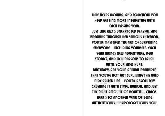 Is the Order a Rabbit? Rize Tedeza Birthday Card - "Another Year of Chaos Approved!"