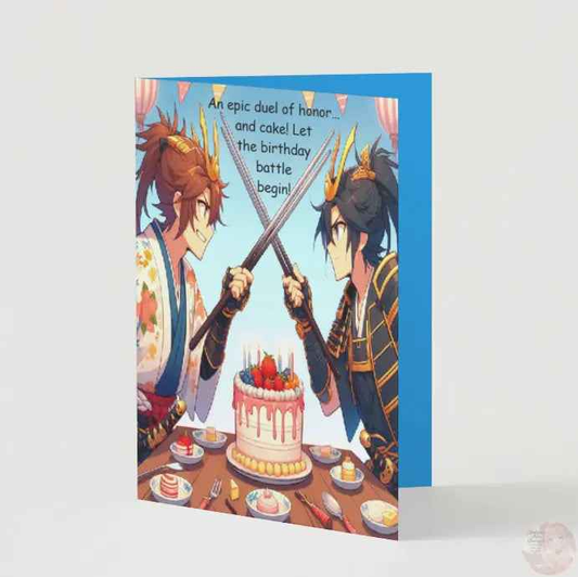 Anime Birthday Card - Samurai DuelCelebration - Japanese Warrior Greeting Card