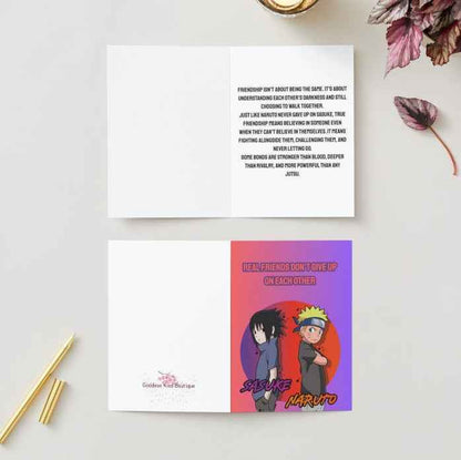 Naruto Sasuke & Naruto Friendship Card - "Real Friends Don't Give Up" | Anime Greeting Card