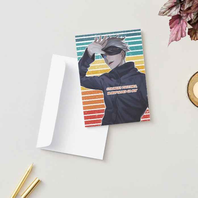 Jujutsu Kaisen Satoru Gojo Friendship Card - "Stronger Together, Blindfolded or Not"