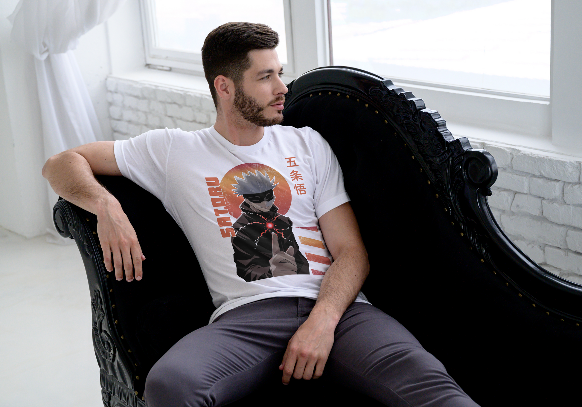 Jujutsu Kaisen Satoru Gojo T-Shirt - Infinity Technique Sunset Portrait Design | Premium Unisex Triblend Tee