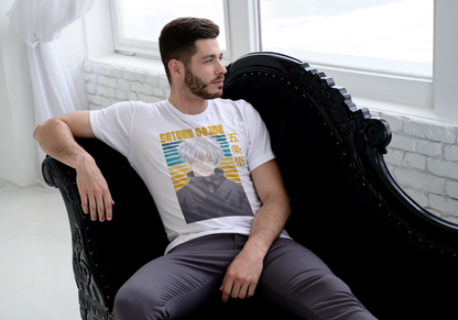 Jujutsu Kaisen Satoru Gojo T-Shirt - Retro Sunset Blue Eyes Portrait Design | Premium Unisex Triblend Tee