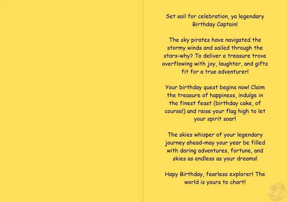 Anime Birthday Card - Sky Pirates Treasure Trove Design - Adventure Crew Celebration Card