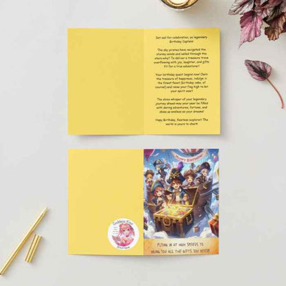 Anime Birthday Card - Sky Pirates Treasure Trove Design - Adventure Crew Celebration Card