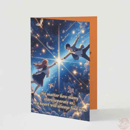 Anime Anniversary Card - Star-Crossed Lovers Design - Cosmic Romance Celebration Card