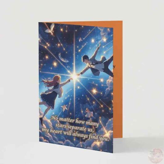 Anime Anniversary Card - Star-Crossed Lovers Design - Cosmic Romance Celebration Card