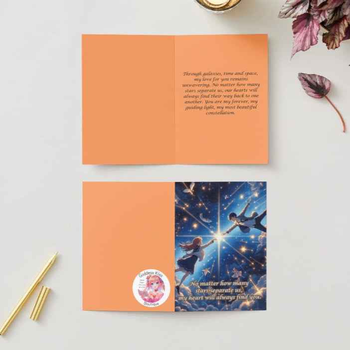 Anime Anniversary Card - Star-Crossed Lovers Design - Cosmic Romance Celebration Card