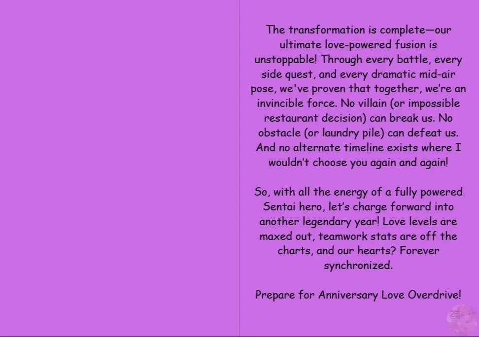 Anime Anniversary Card - Sentai Power-Up Design - Hero Transformation Romance Card